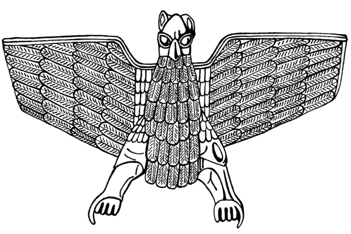 eagle-like bird with lion's head and outstretched wings