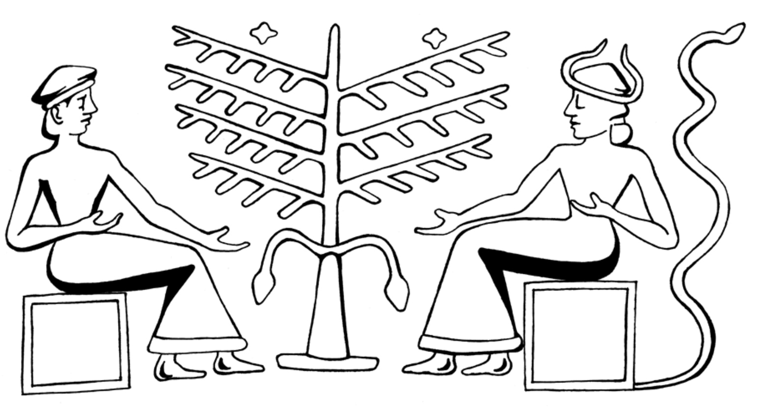 sacred tree, horned goddess, priest(ess)